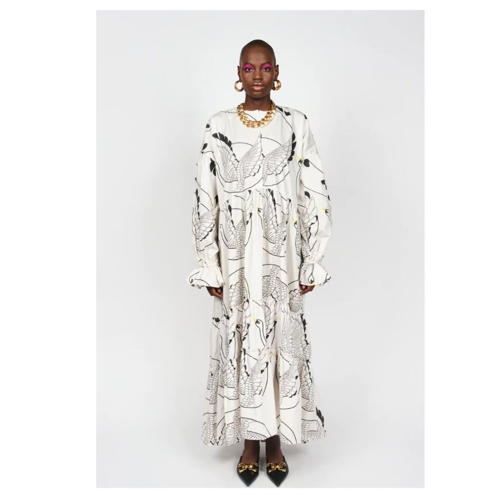 The Lulo Project‎ Effortless Swan Print Tunic Maxi Dress